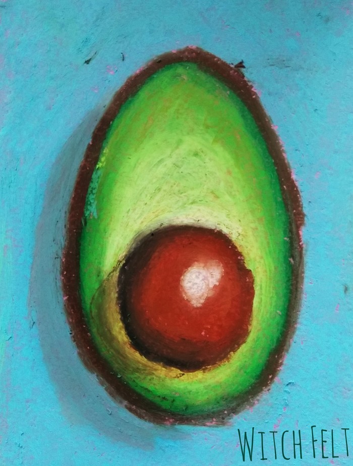 Just avocado with: - My, Drawing, Oil pastel, Фрукты, Avocado, Pastel