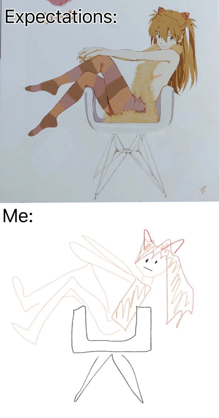 Expectations versus reality - Drawing, Girls, , Anime