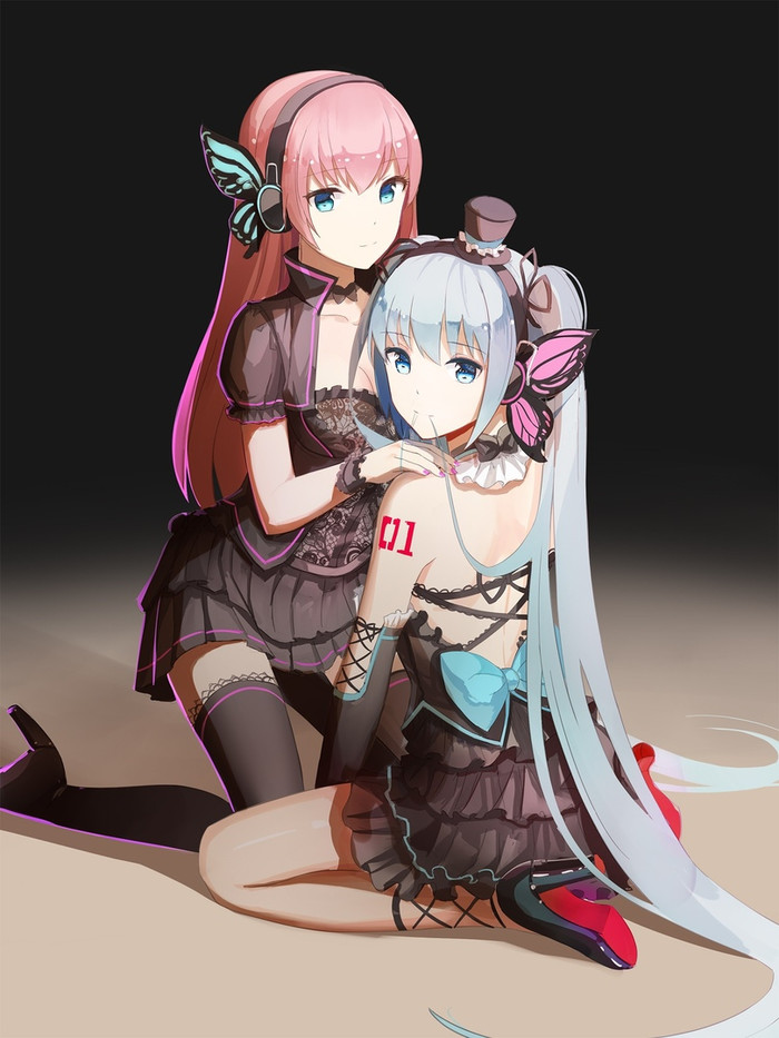 Две красавицы - Аниме, Anime Art, Megurine Luka, Vocaloid, Не аниме, Hatsune Miku