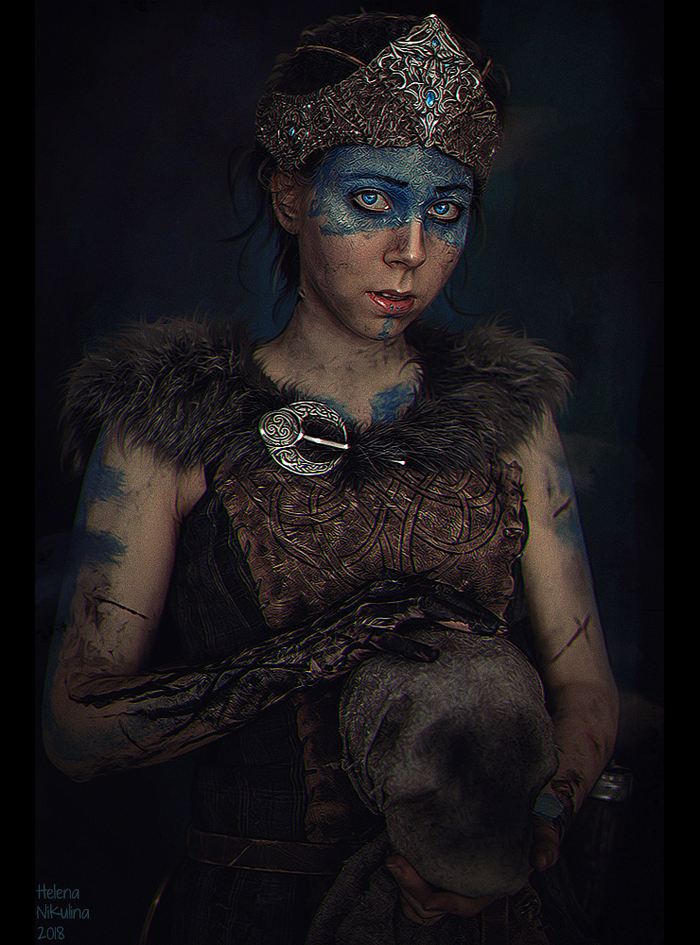 Senua. - Моё, Красивая девушка, Игры, Hellblade, Фан-Арт, Senua, Портрет, Дарк, Синие глаза