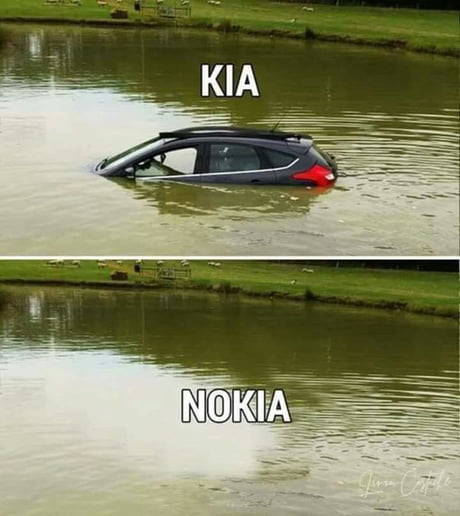 No Kia - Kia, Nokia, Car, Auto, Humor, Water, Drowned