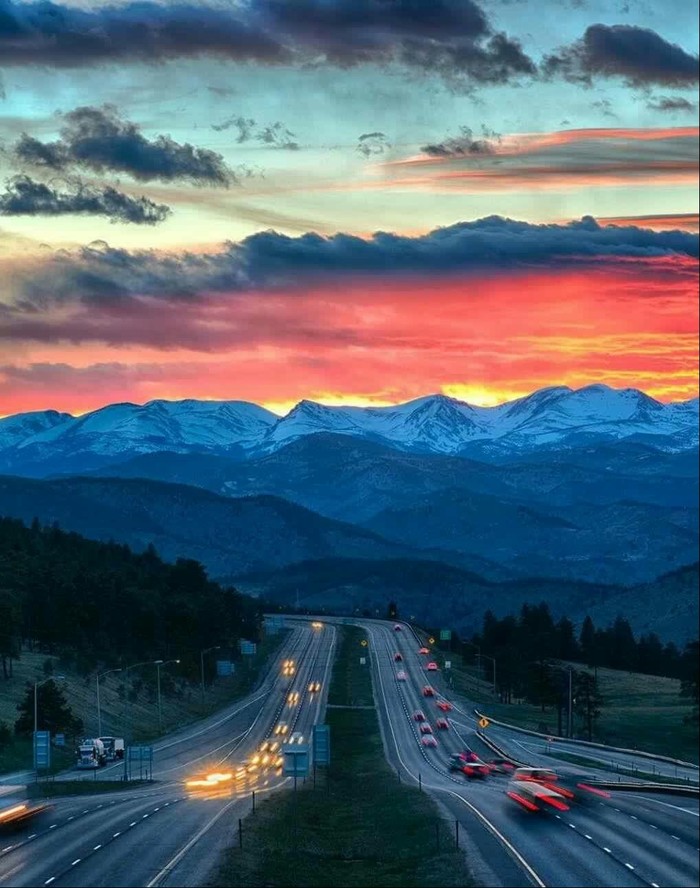 Рассвет в Денвере, Колорадо - Рассвет, Красота, Природа, США, Reddit, Хайвей, Шоссе, Фотография