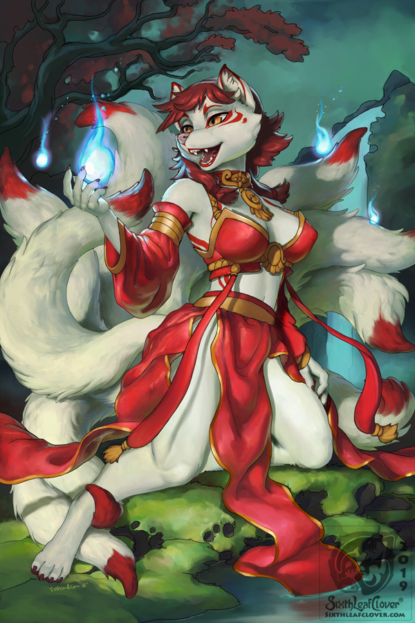 Ren Shiro - Furry, Art, Sixthleafclover, Magic, Kitsune