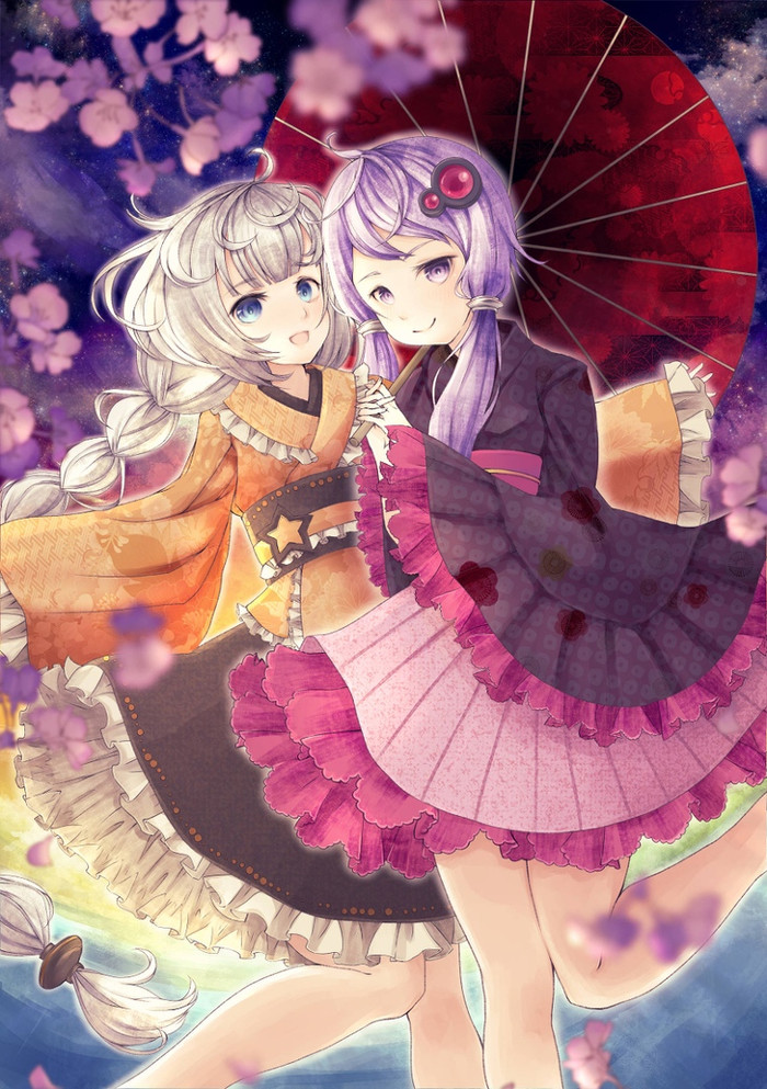 Юзуки и Кизуна Акари - Anime Art, Kizuna Akari, Yuzuki Yukari, Vocaloid, Не аниме, Аниме