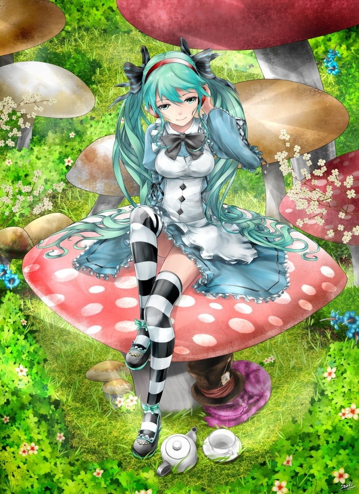 miku in wonderland - Anime, Not anime, Vocaloid, Hatsune Miku, Anime art, Crossover, Alice in Wonderland