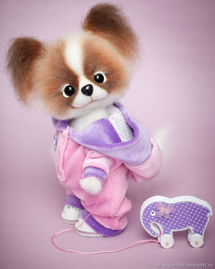 Papillon puppy. - Longpost, Needlework without process, Needlework, Knitted toys, Knitting, My