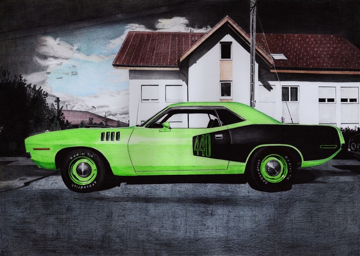 Plymouth Cuda 1971 - My, Art, Drawing, Pen drawing, Ball pen, Auto, Plymouth, Longpost, Photorealism