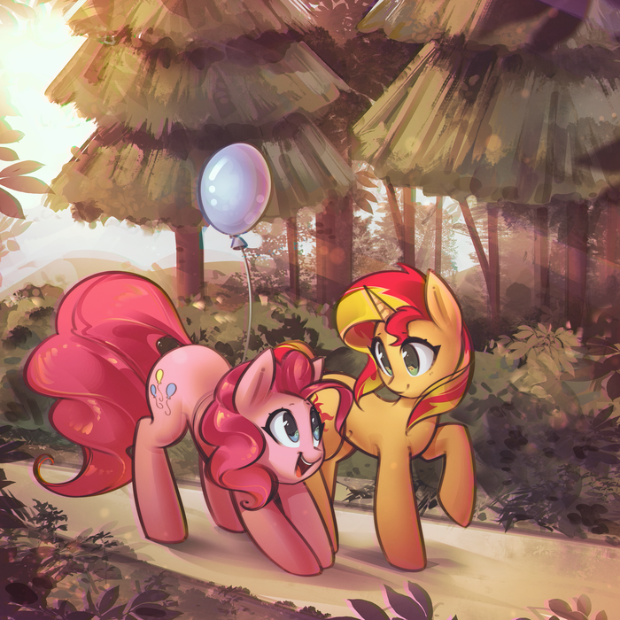 Memories We Share Ponyart, Pinkie Pie, Sunset Shimmer, Mirroredsea, My Little Pony