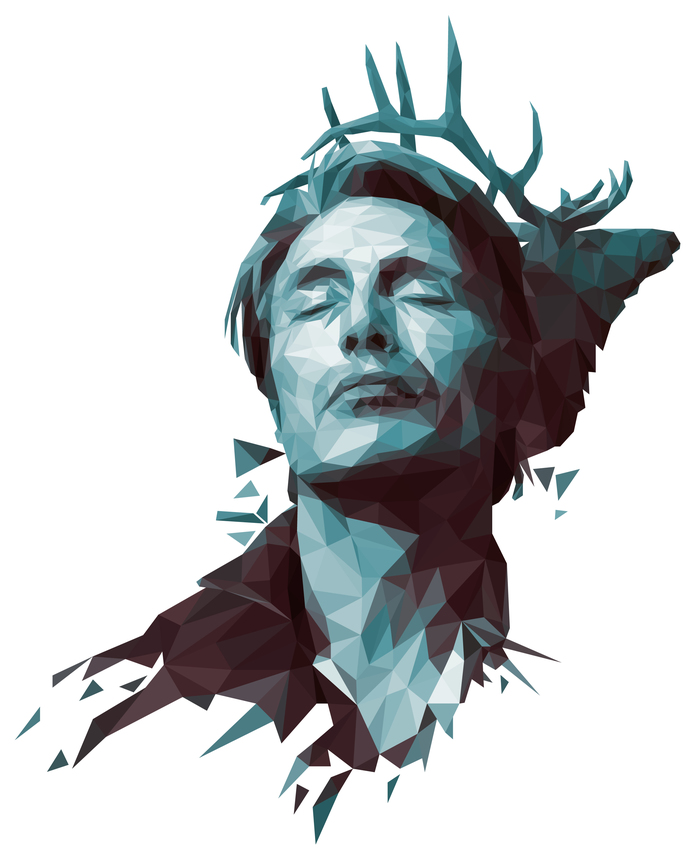 Polygonal Hannibal - My, Adobe illustrator, Low poly, Portrait, Mads Mikkelsen, Hannibal Lecter