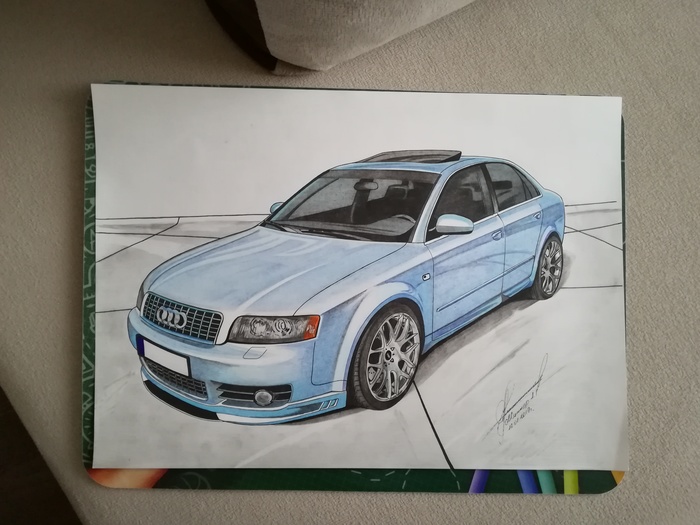 Audi B6 S4 - My, Auto, Pencil drawing