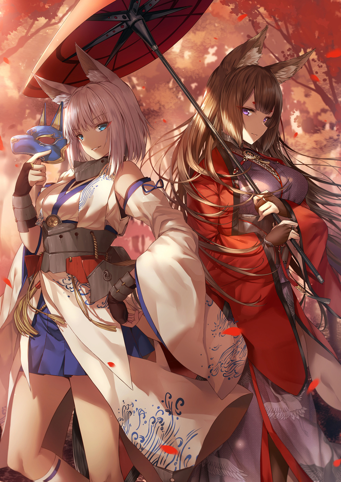 Azur Lane - Аниме, Anime Art, Azur Lane, Kaga, Amagi