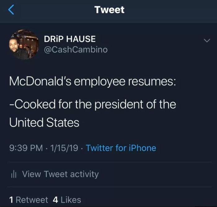 skillful resume - Humor, The americans, McDonald's, Twitter, Screenshot