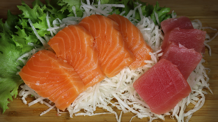 Salmon and tuna sashimi - My, Food, Recipe, A fish, Sashimi, Japanese food, Longpost, Video
