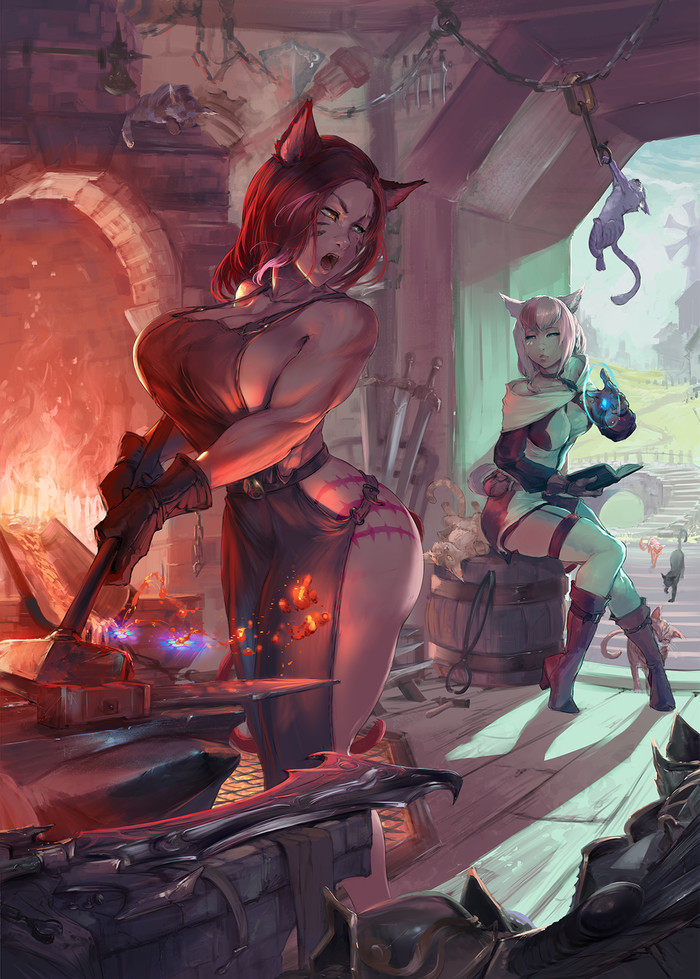 Strong and independent Anime Art, , Final Fantasy, Miqote, Cutesexyrobutts