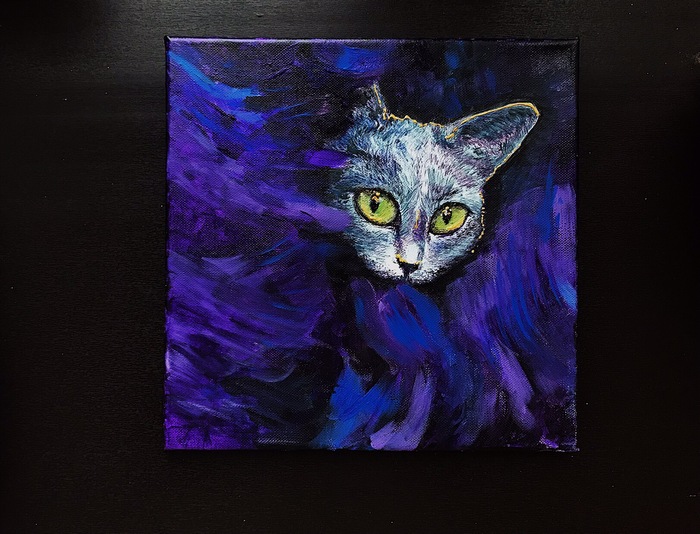 In the power of sight - My, Acrylic, Canvas, Painting, Russian blue, cat, Animals, Sight