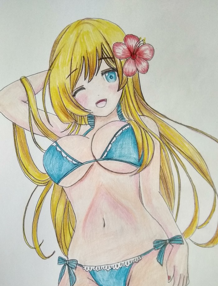 Anime girl in swimsuit =3 - NSFW, My, Anime, Drawing, Tyanochka, Swimsuit, Art, Speed ??painting, Video