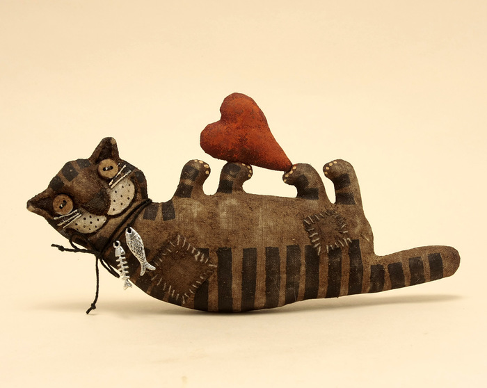 Sausage cat - My, Needlework without process, Primitive toy, cat, Valentine's Day, Longpost