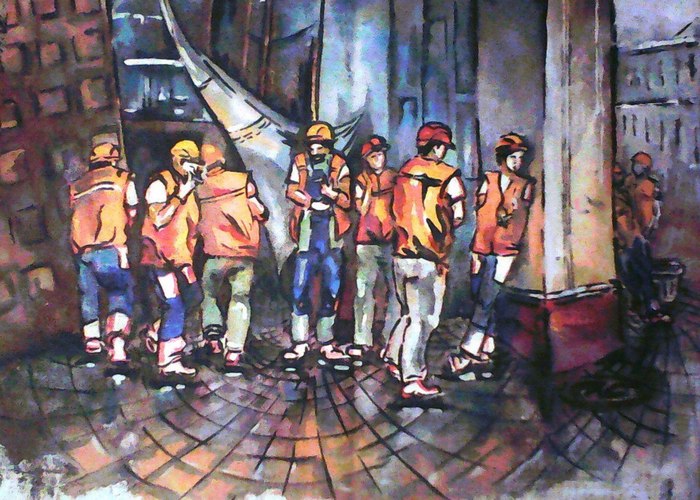 Orange is not up to rallies - My, Gouache, Builders, Building, Painting, Work