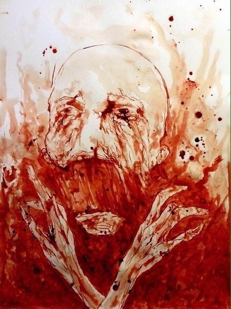 Art teacher draws with blood - Creation, Teacher, Blood, Longpost