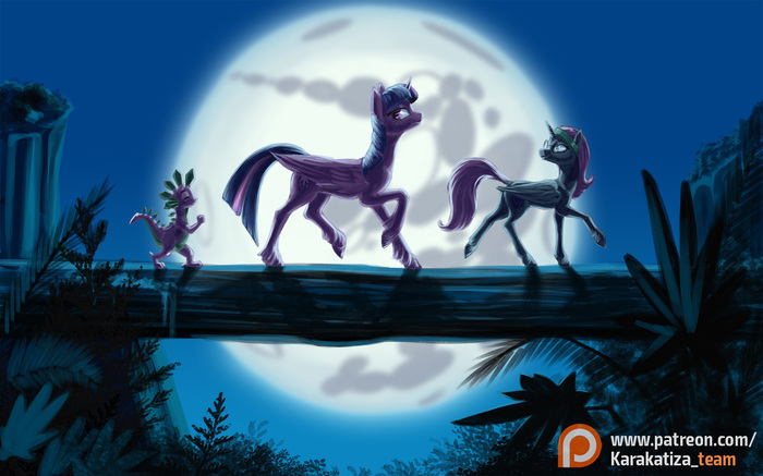 Walk under the moon... - My little pony, Twilight sparkle, Spike, Nyx, , MLP crossover, The lion king, Kirillk