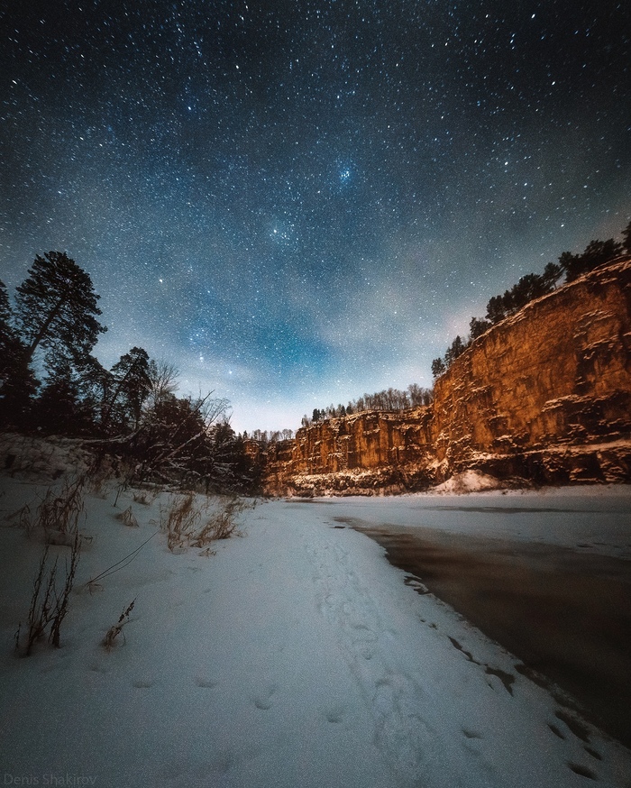 Aysk pretenses under the cover of night - Ural, River Ai, Winter, Night, The photo, Nature, 