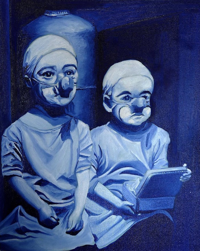 sad clowns - Art, Oil painting, Monochrome