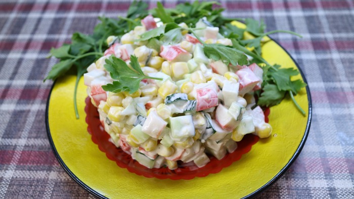 Crab salad is light. - My, Cooking, Salad, , Easy, Recipe, Video recipe, Video, Longpost