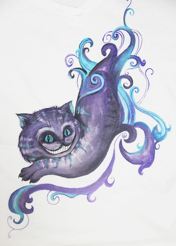 Cheshire Cat. painting clothes - My, Cheshire Cat, Painting on fabric, , Alice in Wonderland, Creation, Longpost