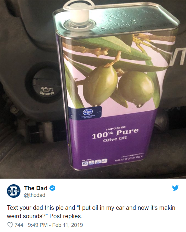 Prank Dad and olive oil - Parents, Car, Prank, Correspondence, Twitter, Longpost