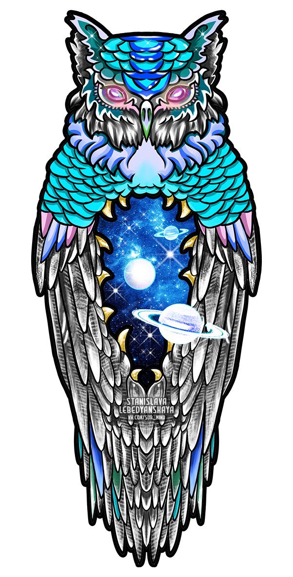 Space Owl - My, Art, Space, Owl, Creation, Illustrations, Drawing, Tattoo sketch, Birds