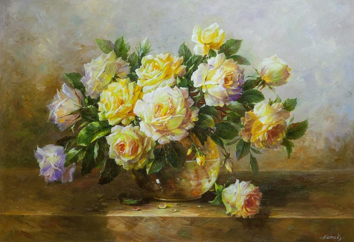 Oil painting Bouquet of yellow roses - Interior, Decor, Painting, Bouquet, Flowers, the Rose, Painting