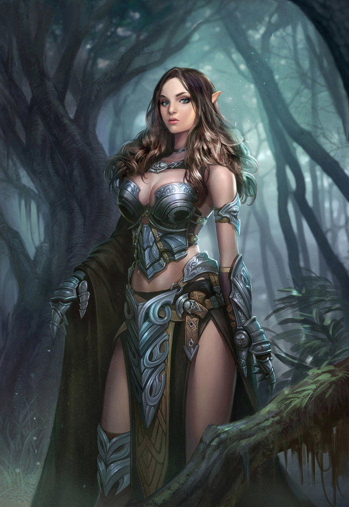 half-elf - Art, Drawing, Armor, Forest, Fantasy, , Armored bra, Elves