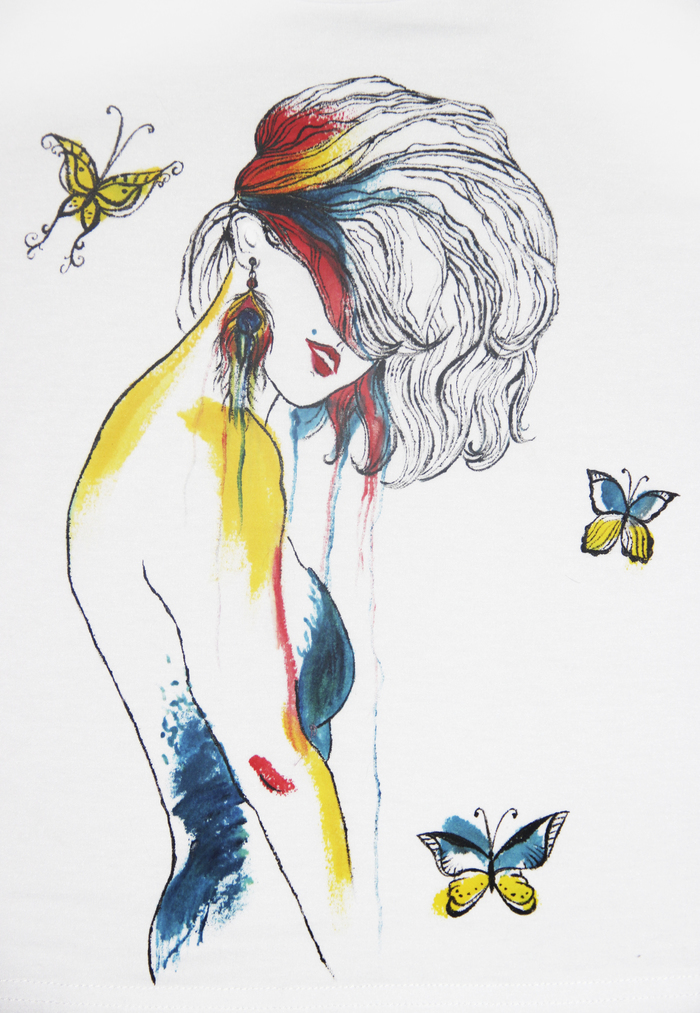Stranger. Painting clothes. - My, Acrylic, Painting on fabric, Handmade, Stranger, Longpost, Painting, T-shirt, Girls, Butterfly