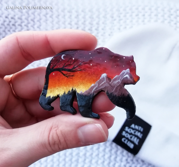 Brown bear ^_^ - My, The Bears, Brooch, Handmade, Needlework without process, Polymer clay, Handmade, Landscape, Painting, Longpost