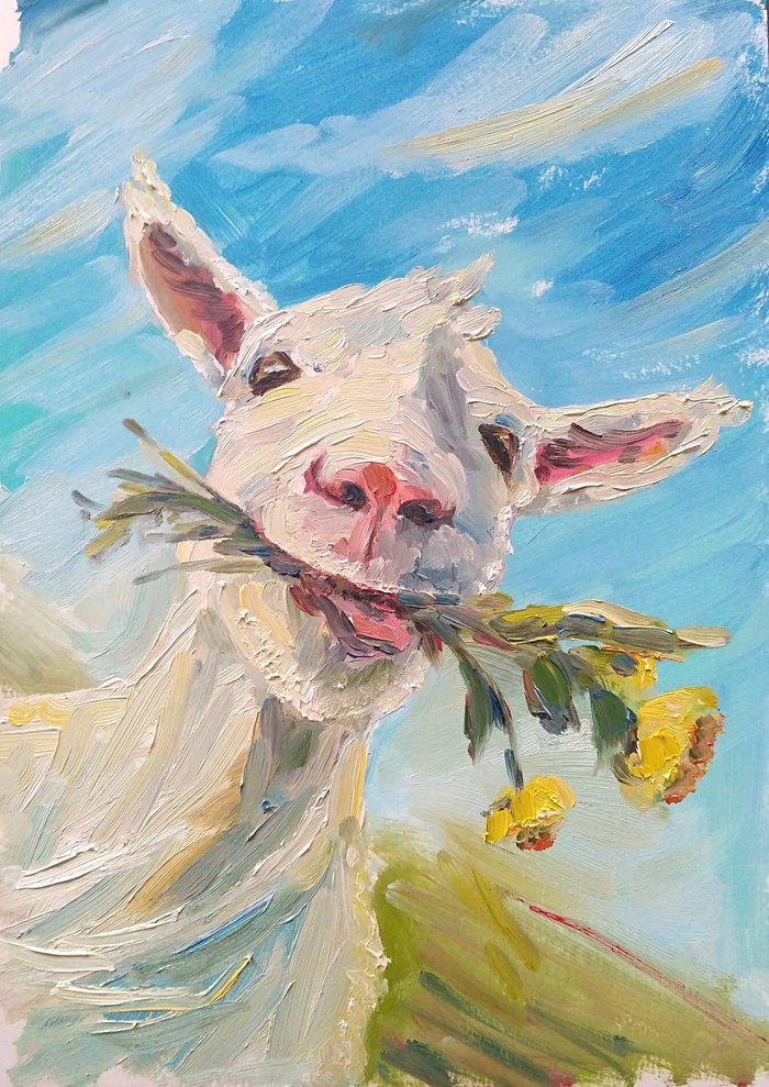 Goat, goat, I love goats) - My, Painting, Butter, Art, Animalistics, Goat, With your own hands