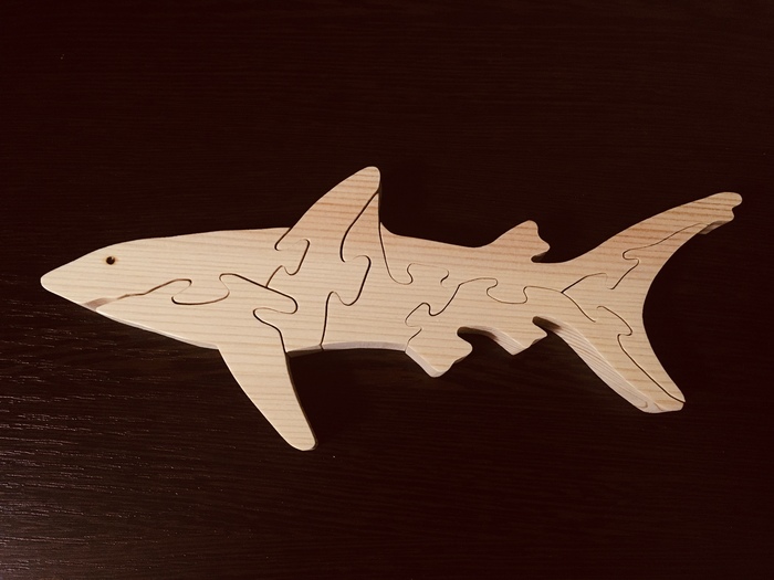 Wooden puzzle - Shark, Longpost, Video, Wooden Toys, Puzzle, Sawing, Jigsaw, Woodworking, Needlework with process, My