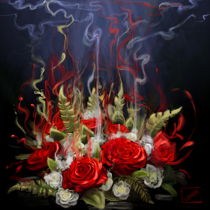Bouquet of Imagination - My, Red Roses, Bouquet, Digital drawing, Art, Drawing on a tablet, Drawing, Flowers, the Rose