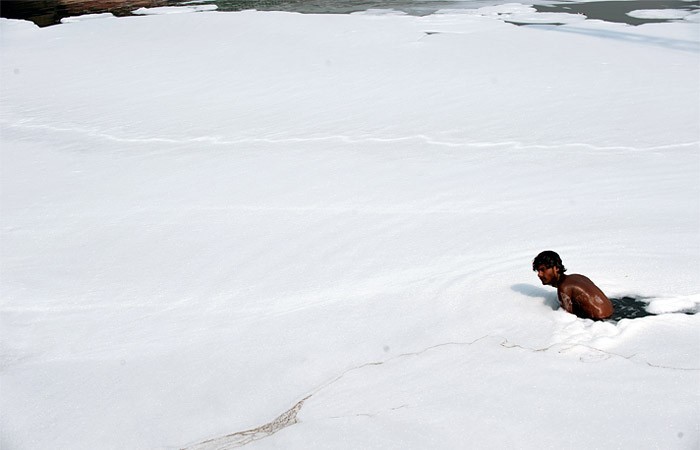 white river - India, River, Foam, Environmental pollution