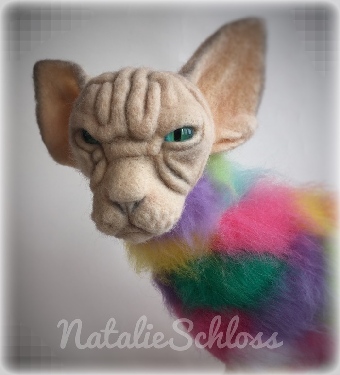 Evil glamorous sphinx. Dry felting. - My, cat, Sphinx, Dry felting, Interior toy, Humor, Needlework without process, Longpost