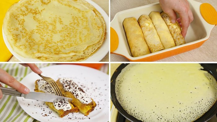 Openwork custard pancakes on kefir. Delicious stuffing for pancakes. Baked pancakes in the oven. - My, Pancakes, Maslenitsa, Video recipe, Video, Longpost, Recipe, Bake pancakes