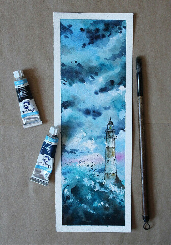 watercolor bookmarks - My, Watercolor, Landscape, Art, Sky, Bookmarks, Painting, Longpost