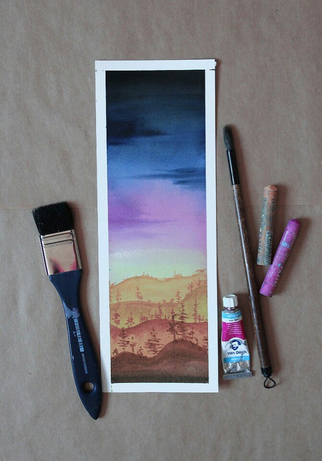 watercolor bookmarks - My, Watercolor, Landscape, Art, Sky, Bookmarks, Painting, Longpost