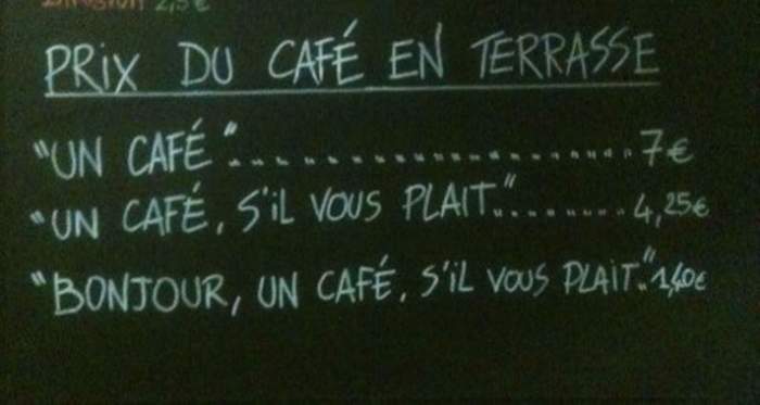 We teach politeness - Coffee, Cafe, Вежливость, Price tag, Prices, Nice, France