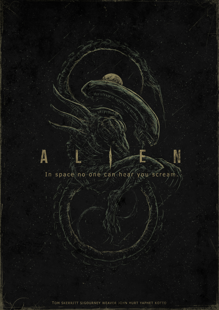Alien 40 years old - My, Stranger, , Ridley Scott, Poster, Longpost, Movies, Drawing, Digital drawing