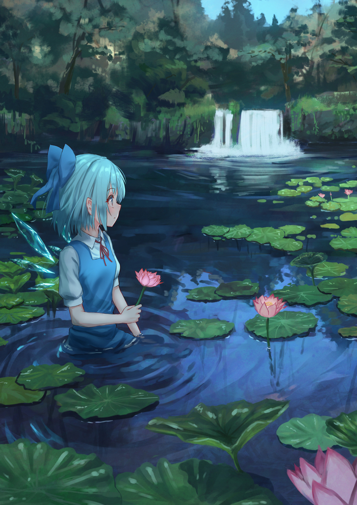 Cirno in the lake Touhou, Cirno, Anime Art, ,  , Roke