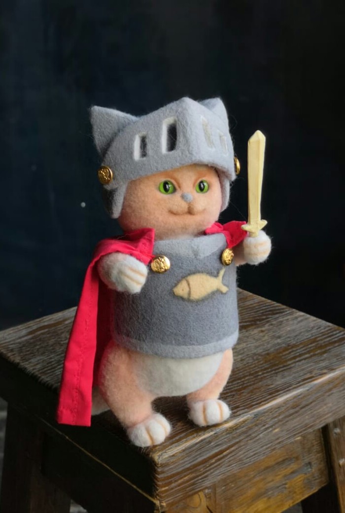 Sir Cat - My, Dry felting, Author's toy, Needlework without process, cat, Knight, Handmade, Longpost