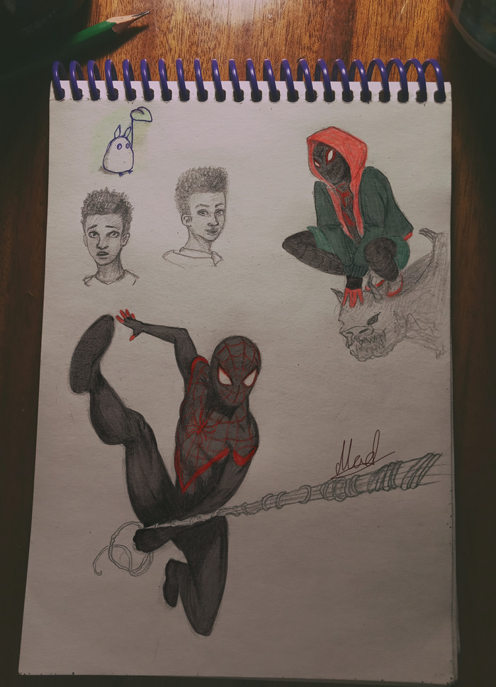 Midnight drawing - My, Spiderman, Miles Morales, Fan art, Traditional art