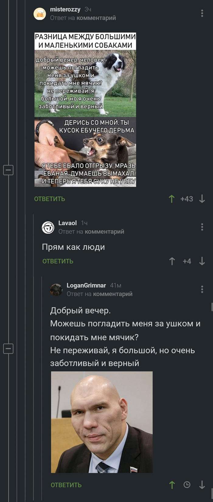 Big but caring - Valuev, Dog, Screenshot, Longpost, Mat, Comments on Peekaboo