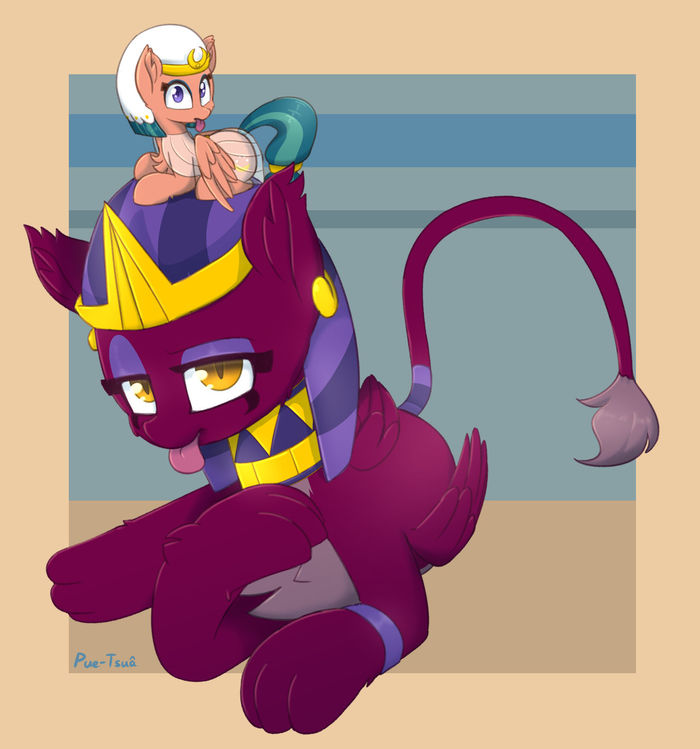 A cat and a bird - My little pony, PonyArt, Somnambula, Sphinx, Puetsua