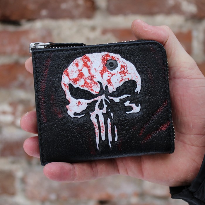 Punisher - My, Handmade, Wallet, Leather, The punisher, Longpost, With your own hands